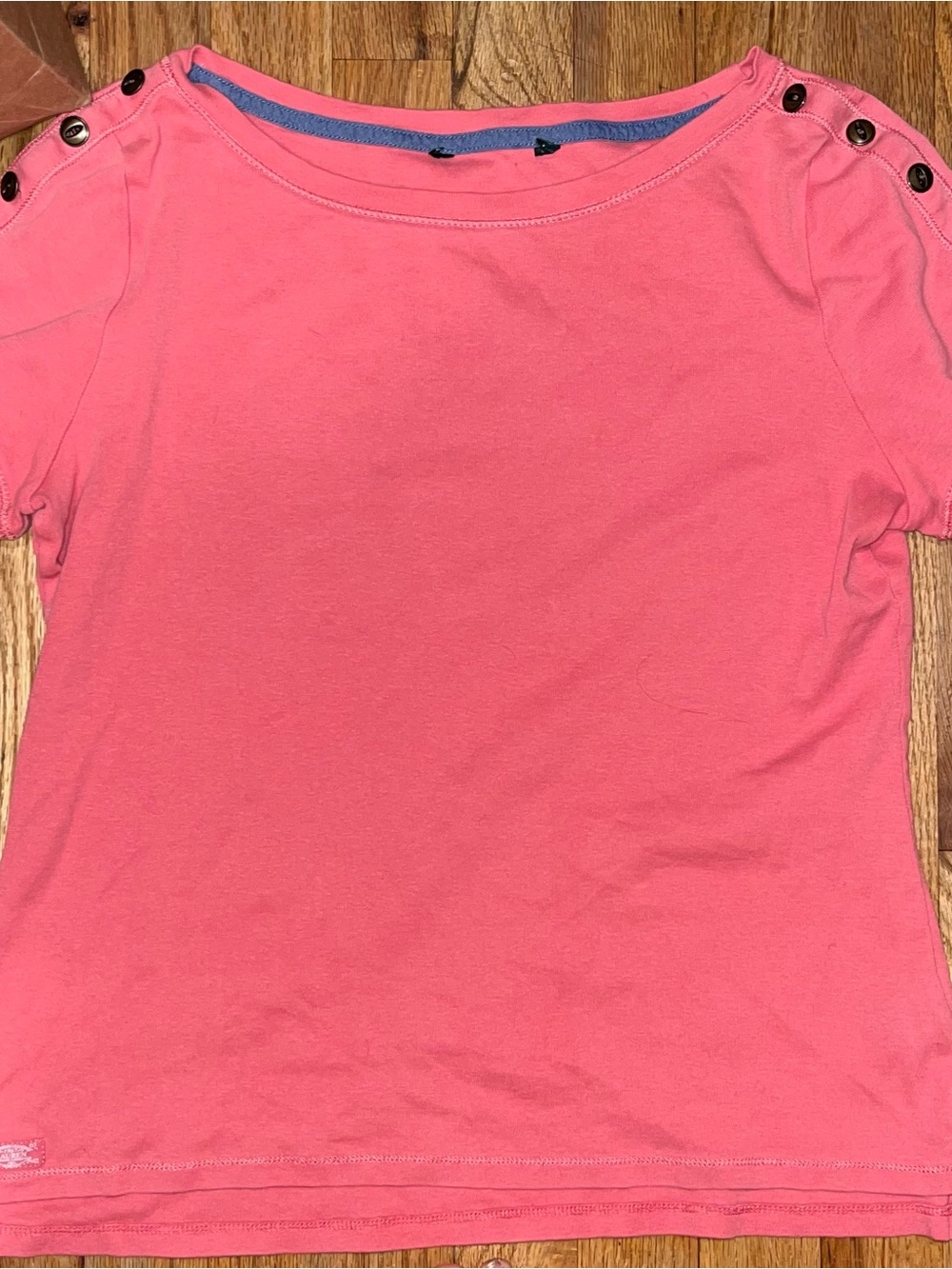 Ralph Lauren Coral Short Sleeve Top with Button Shoulder Detail